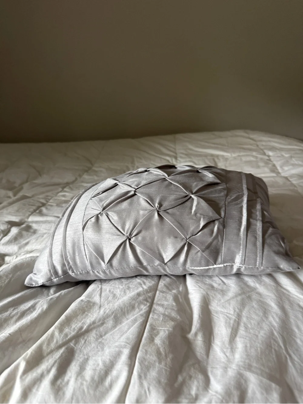 Elegant Silver Grey Pintuck Decorative Lumbar Pillow - 16